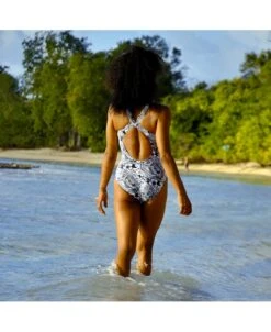 FLOWER MAT LB - NOIR/BLANC -Crazyswim maillot de bain flower mat lb noir blanc 2